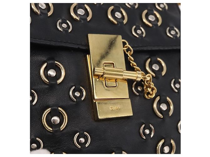Chloé Chloe Drew Chain Shoulder Bag Leather Black Gold - vista 17