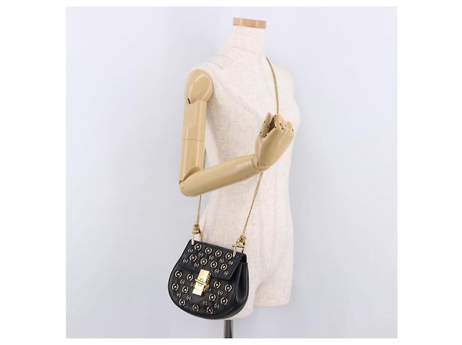 Chloé Chloe Drew Chain Shoulder Bag Leather Black Gold - vista 22