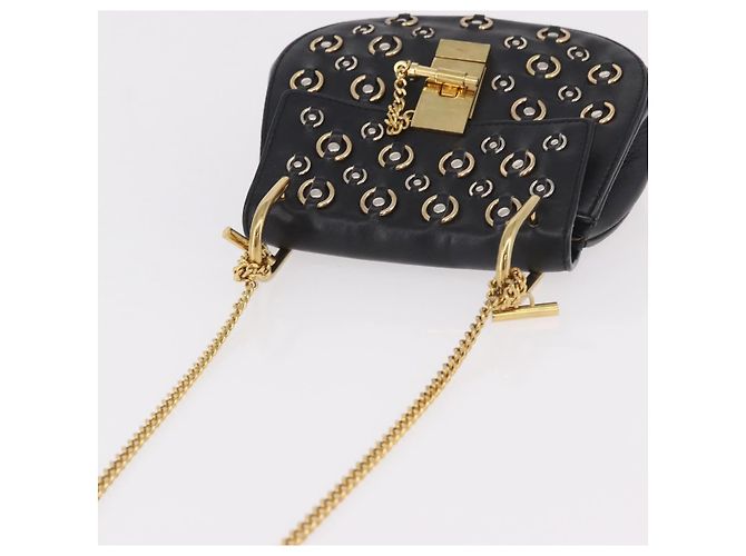 Chloé Chloe Drew Chain Shoulder Bag Leather Black Gold - vista 6