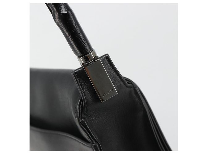 GUCCI Bamboo Shoulder Bag Leather Black Silver - vista 14