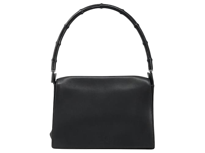 GUCCI Bamboo Shoulder Bag Leather Black Silver - vista 2