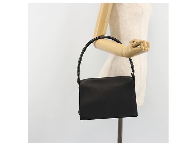 GUCCI Bamboo Shoulder Bag Leather Black Silver - vista 24