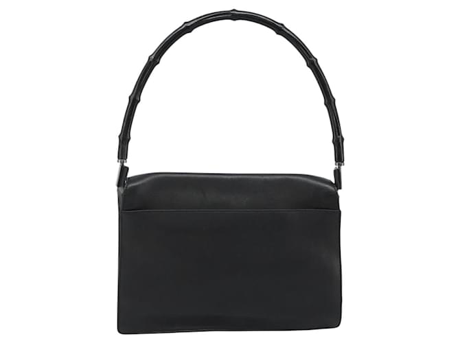 GUCCI Bamboo Shoulder Bag Leather Black Silver - vista 3