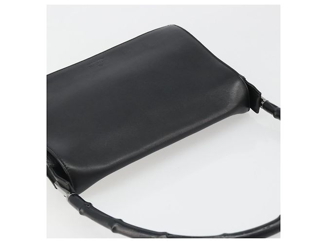GUCCI Bamboo Shoulder Bag Leather Black Silver - vista 6