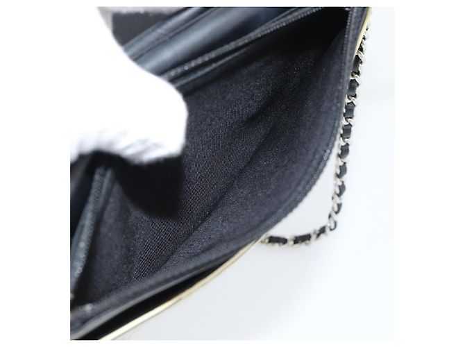 CHANEL COCO Mark Chain Wallet Shoulder Bag Patent White Black CC - vista 24