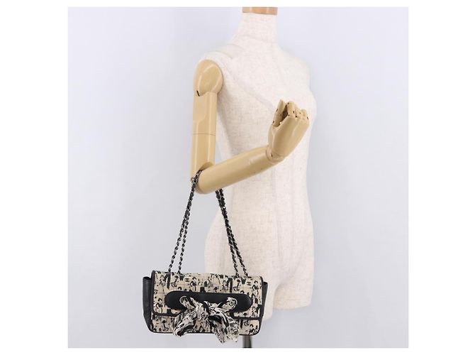 CHANEL Choco Bar Chain Shoulder Bag Satin Black Silver CC - vista 23