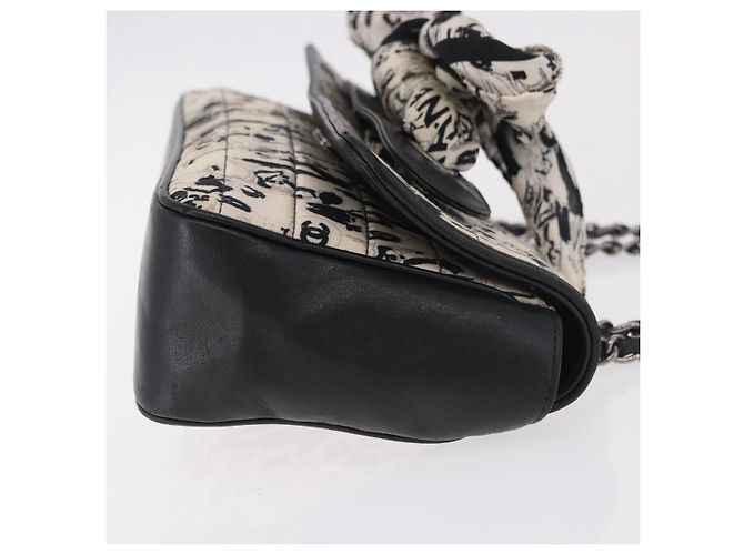 CHANEL Choco Bar Chain Shoulder Bag Satin Black Silver CC - vista 3