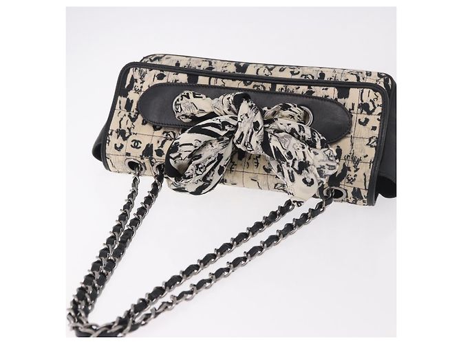 CHANEL Choco Bar Chain Shoulder Bag Satin Black Silver CC - vista 6