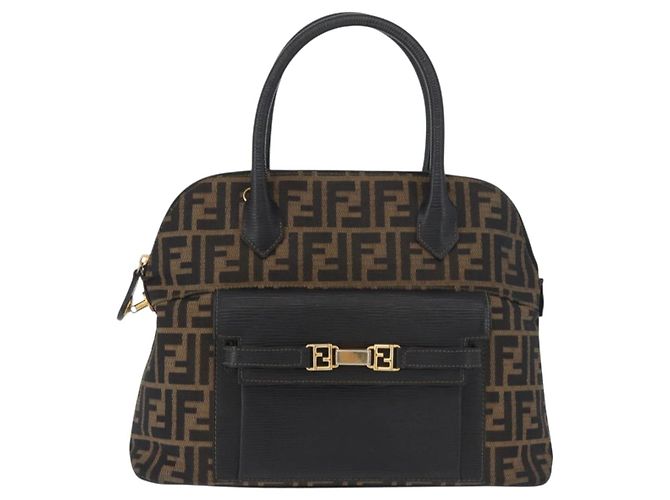 FENDI Zucca Canvas Hand Bag Black Brown - vista 13