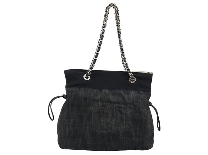 CHANEL COCO Mark Chain Shoulder Bag Denim Black Silver CC - vista 2