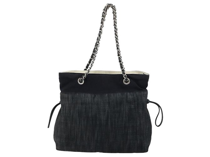 CHANEL COCO Mark Chain Shoulder Bag Denim Black Silver CC - vista 3