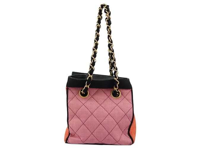CHANEL Matelasse Chain Shoulder Bag Straw Multicolor Gold CC - vista 3