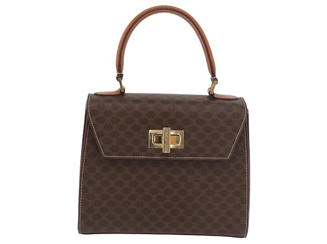 Céline CELINE Macadam Canvas Hand Bag PVC Leather Brown Gold - vista 13