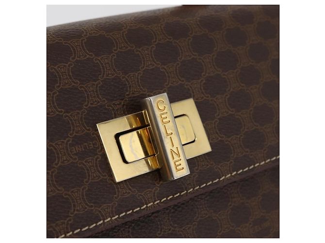 Céline CELINE Macadam Canvas Hand Bag PVC Leather Brown Gold - vista 19