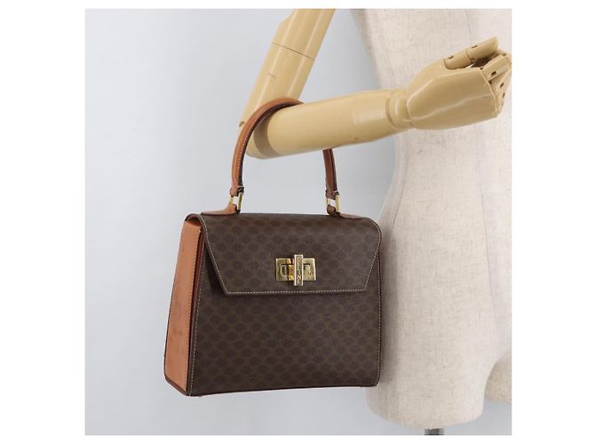 Céline CELINE Macadam Canvas Hand Bag PVC Leather Brown Gold - vista 24