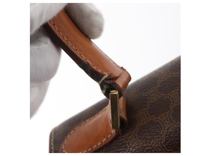 Céline CELINE Macadam Canvas Hand Bag PVC Leather Brown Gold - vista 8