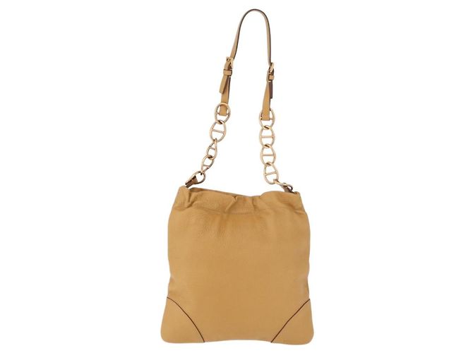 PRADA Chain Shoulder Bag Leather Beige Gold - vista 13