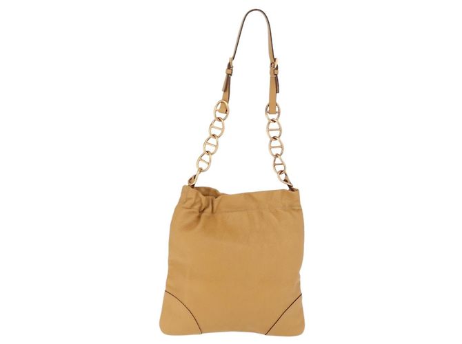 PRADA Chain Shoulder Bag Leather Beige Gold - vista 2