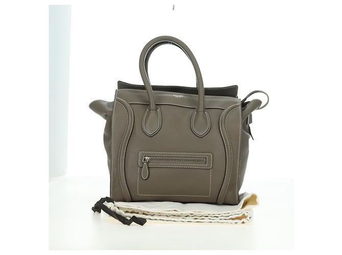 Céline CELINE Luggage Mini Shopper Hand Bag Leather Gray Silver - vista 12