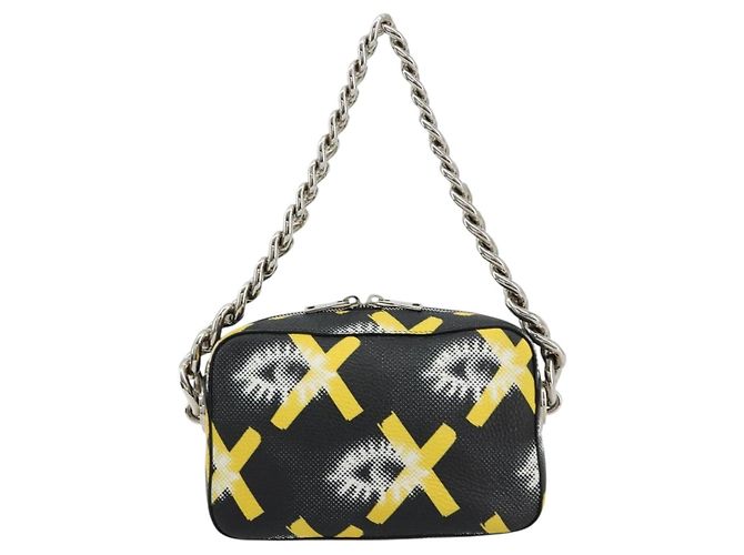 PRADA Chain Shoulder Bag Leather Black Yellow - vista 13