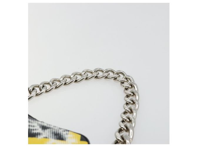 PRADA Chain Shoulder Bag Leather Black Yellow - vista 14