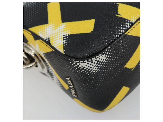 PRADA Chain Shoulder Bag Leather Black Yellow - vista 16