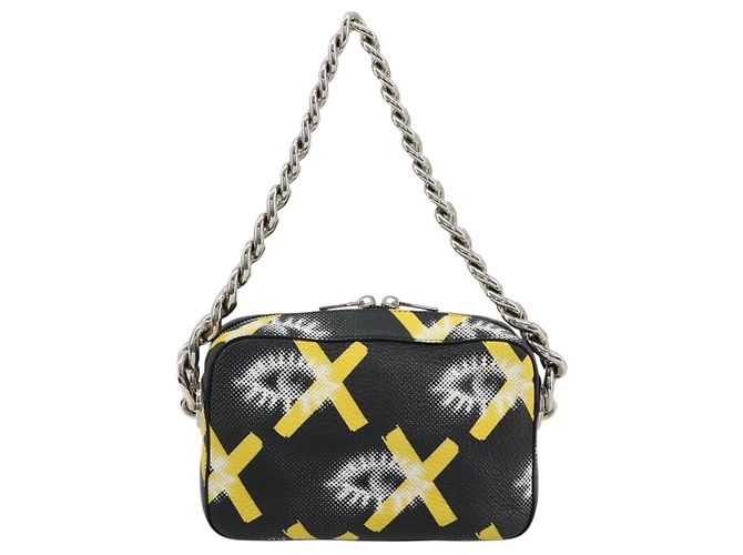PRADA Chain Shoulder Bag Leather Black Yellow - vista 2