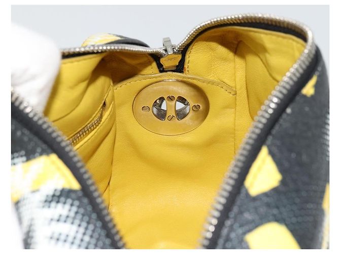 PRADA Chain Shoulder Bag Leather Black Yellow - vista 21