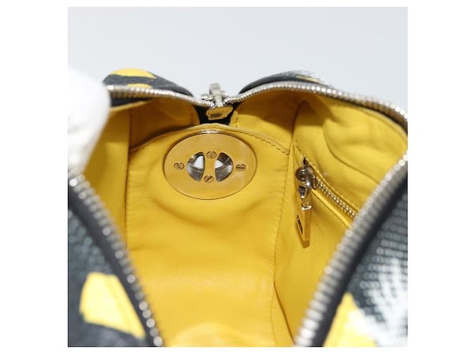 PRADA Chain Shoulder Bag Leather Black Yellow - vista 22