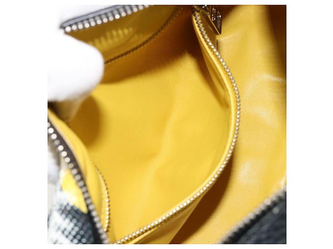 PRADA Chain Shoulder Bag Leather Black Yellow - vista 24