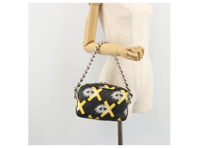 PRADA Chain Shoulder Bag Leather Black Yellow - vista 25