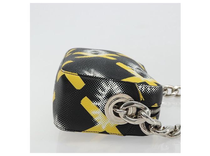 PRADA Chain Shoulder Bag Leather Black Yellow - vista 3