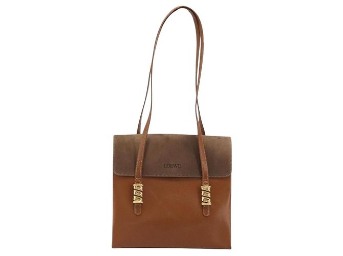 LOEWE Velazquez Shoulder Bag Leather Brown Gold - vista 13