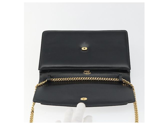 GUCCI Chain Shoulder Bag Leather Black Gold - vista 10