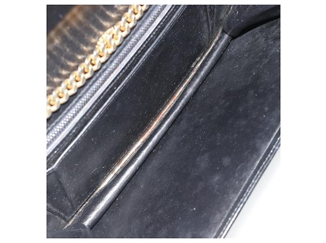 GUCCI Chain Shoulder Bag Leather Black Gold - vista 11