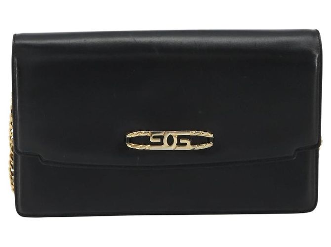 GUCCI Chain Shoulder Bag Leather Black Gold - vista 13