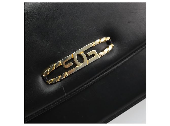 GUCCI Chain Shoulder Bag Leather Black Gold - vista 17