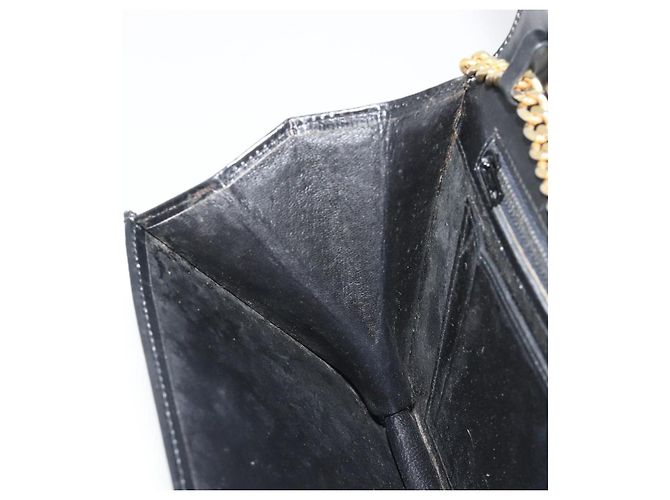 GUCCI Chain Shoulder Bag Leather Black Gold - vista 20
