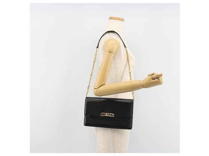 GUCCI Chain Shoulder Bag Leather Black Gold - vista 23