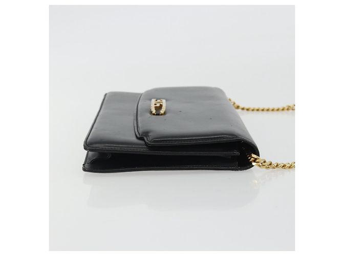 GUCCI Chain Shoulder Bag Leather Black Gold - vista 3