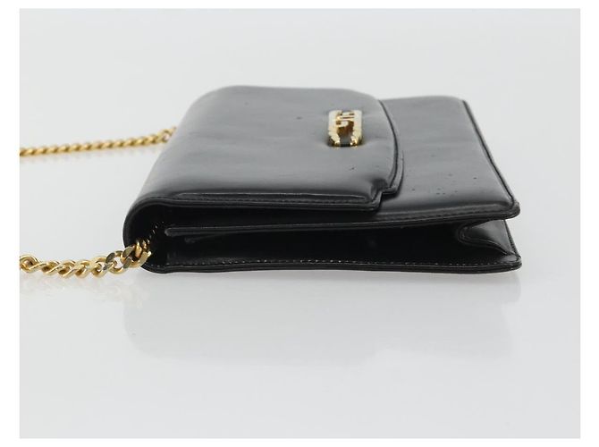 GUCCI Chain Shoulder Bag Leather Black Gold - vista 4