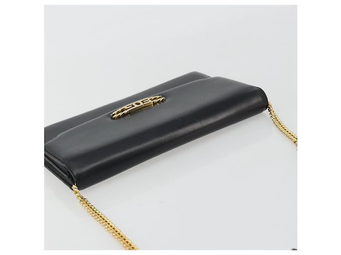 GUCCI Chain Shoulder Bag Leather Black Gold - vista 6