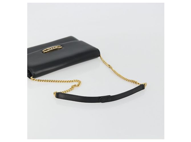 GUCCI Chain Shoulder Bag Leather Black Gold - vista 7