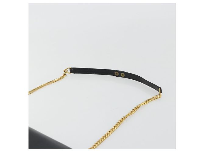GUCCI Chain Shoulder Bag Leather Black Gold - vista 8
