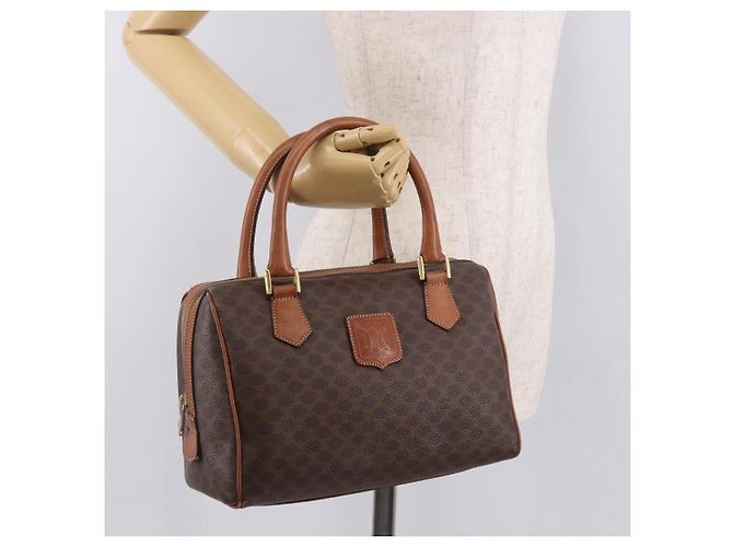 Céline CELINE Macadam Canvas Boston Bag PVC Leather Brown Gold - vista 21