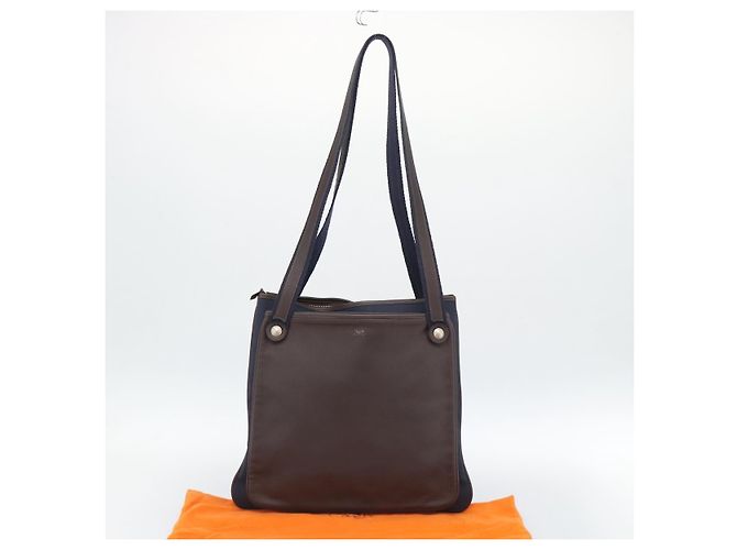 Hermès HERMES Mrs. Hippies Shoulder Bag Leather Navy Dark Brown - vista 12