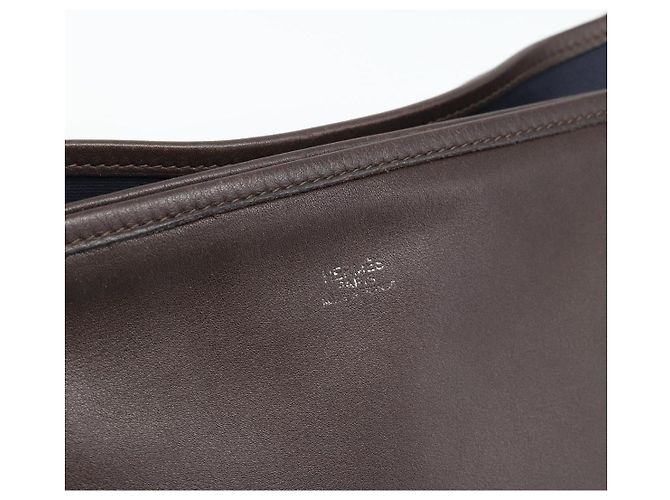 Hermès HERMES Mrs. Hippies Shoulder Bag Leather Navy Dark Brown - vista 18