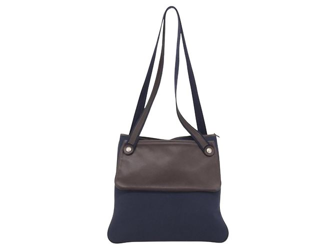 Hermès HERMES Mrs. Hippies Shoulder Bag Leather Navy Dark Brown - vista 2