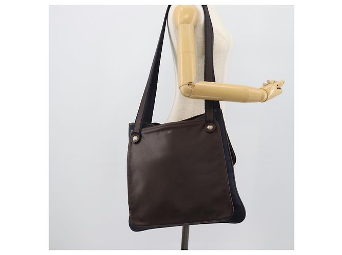 Hermès HERMES Mrs. Hippies Shoulder Bag Leather Navy Dark Brown - vista 24