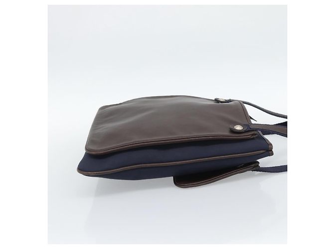 Hermès HERMES Mrs. Hippies Shoulder Bag Leather Navy Dark Brown - vista 4